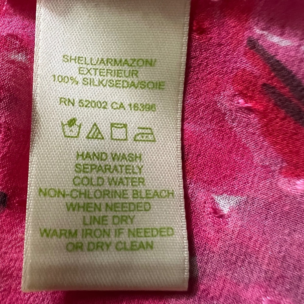 Sigrid Olsen Pink Silk Floral Sheer Ruffle Front Button Down Shirt Blouse Size L - Picture 7 of 7